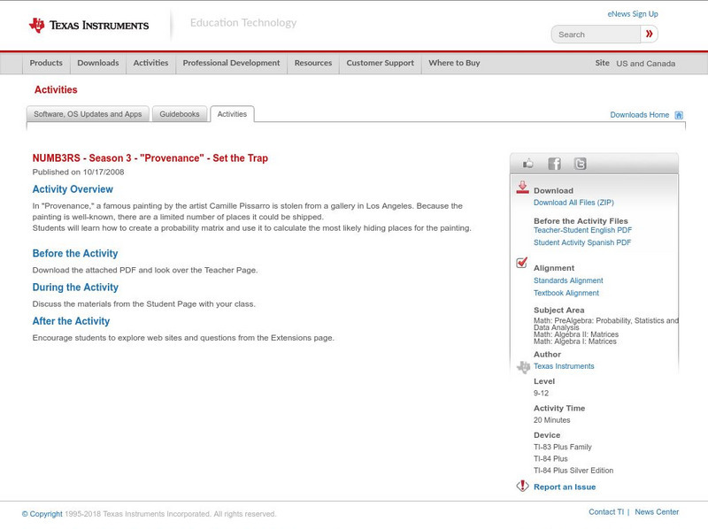 Texas Instruments: Numb3 Rs: Set the Trap Activity Texas Instruments: Numb3 Rs: Set the Trap Activity