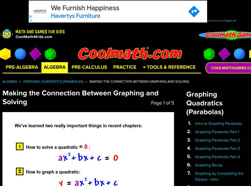 Coolmath: Making the Connection Between Graphing and Solving Interactive Coolmath: Making the Connection Between Graphing and Solving Interactive