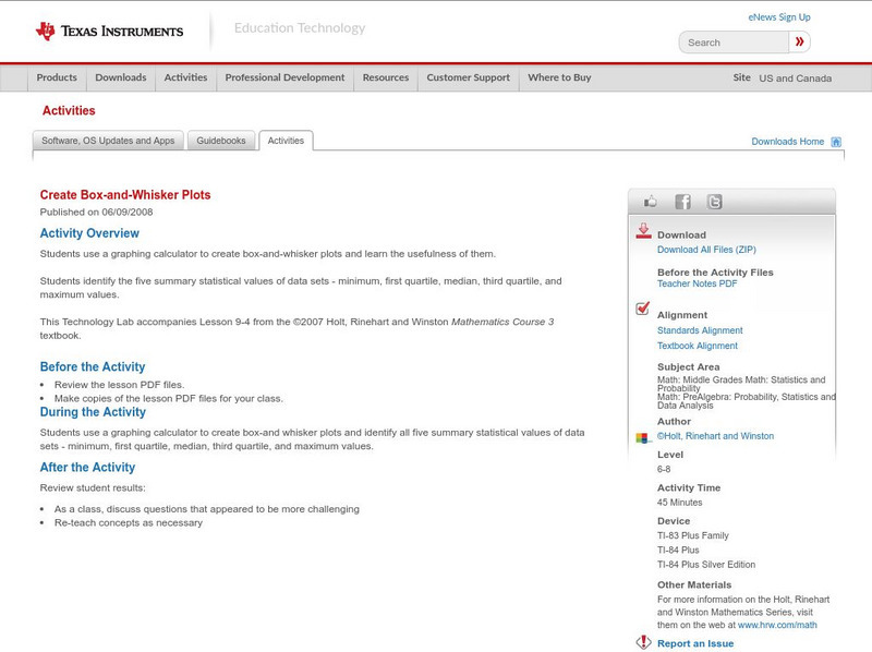 Texas Instruments: Create Box and Whisker Plots Activity