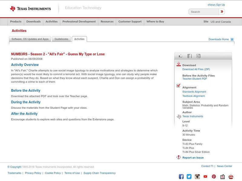 Texas Instruments: Numb3 Rs: Guess My Type or Lose Activity Texas Instruments: Numb3 Rs: Guess My Type or Lose Activity