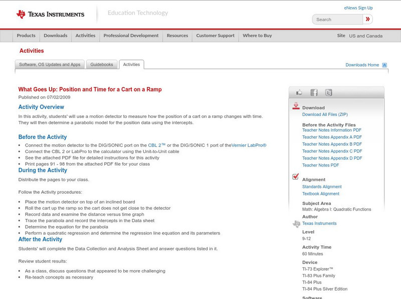 Texas Instruments: What Goes Up: Position and Time for a Cart on a Ramp Activity Texas Instruments: What Goes Up: Position and Time for a Cart on a Ramp Activity