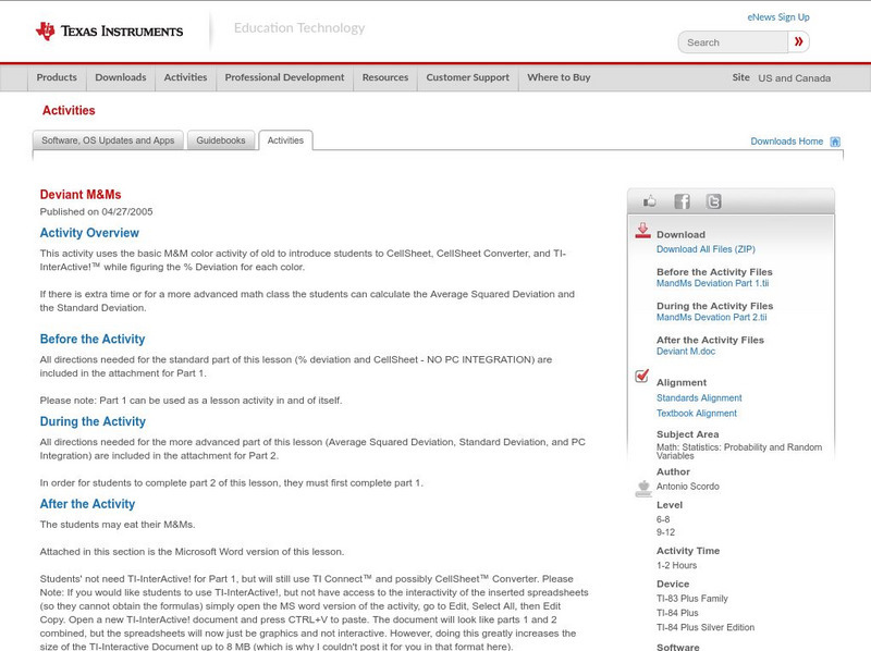 Texas Instruments: Deviant M&ms Activity Texas Instruments: Deviant M&ms Activity