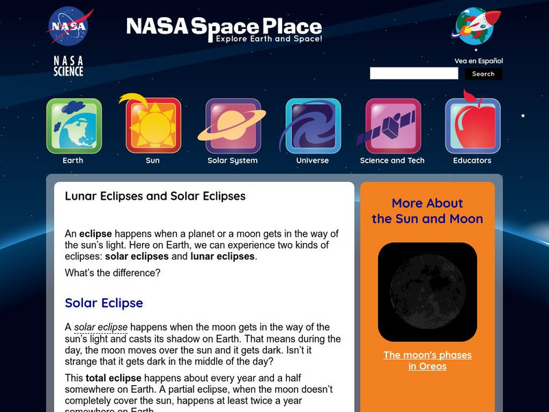 Nasa Space Place: Lunar Eclipses and Solar Eclipses Handout