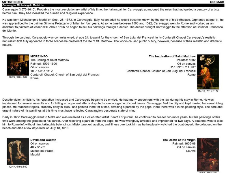 The Life of Michelangelo Merisi Da Caravaggio Handout The Life of Michelangelo Merisi Da Caravaggio Handout