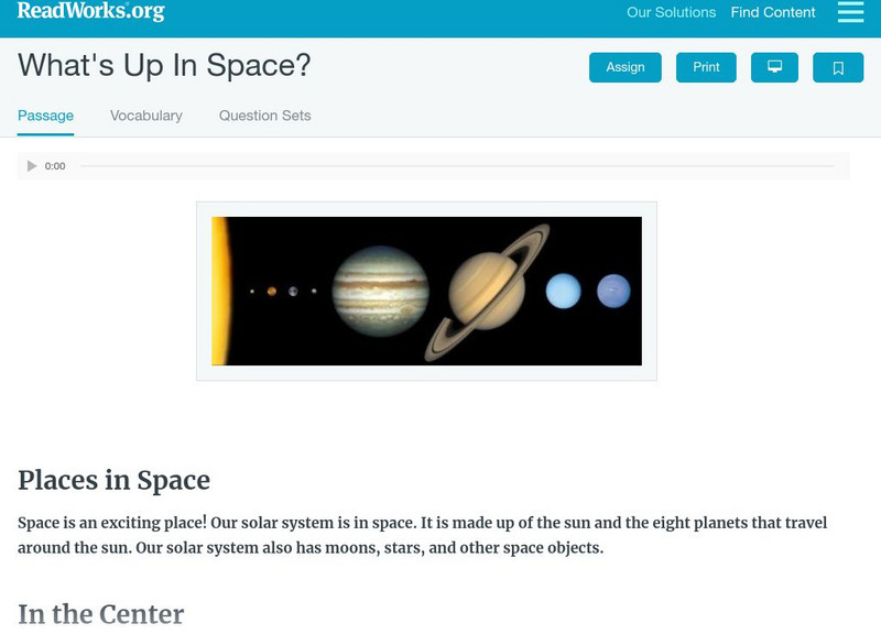 Read Works: What's Up in Space? Article Read Works: What's Up in Space? Article
