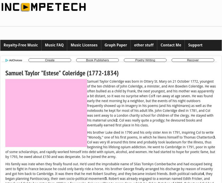 Incompetech: Samuel Taylor "Estese" Coleridge 1772 1834 Handout