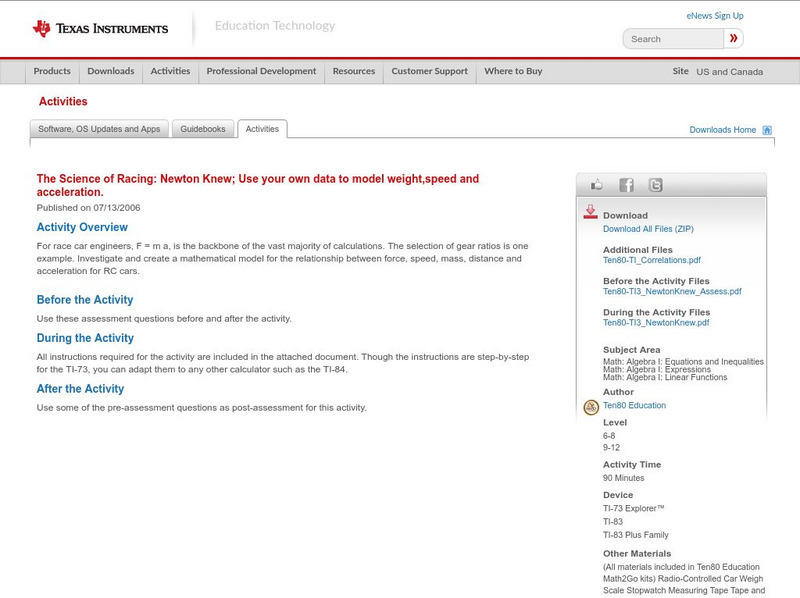 Texas Instruments: The Science of Racing: Newton Knew Activity Texas Instruments: The Science of Racing: Newton Knew Activity