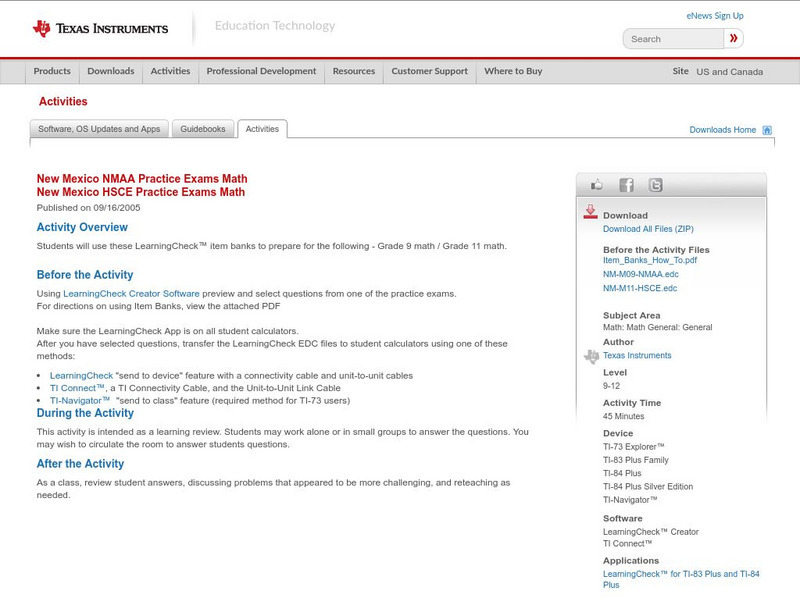 Texas Instruments: New Mexico Nmaa Practice Exams Math: New Mexico Hsce Practic Activity