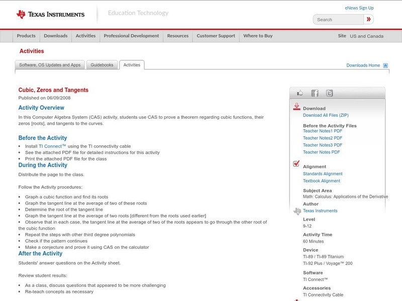 Texas Instruments: Cubic, Zeros and Tangents Activity Texas Instruments: Cubic, Zeros and Tangents Activity