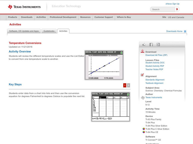 Texas Instruments: Temperature Conversions Activity Texas Instruments: Temperature Conversions Activity