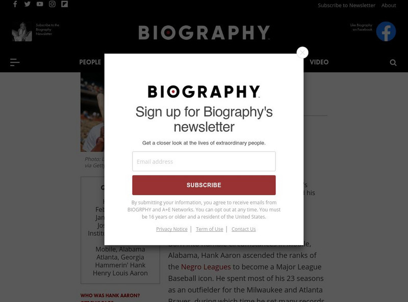 Biography: Hank Aaron Handout Biography: Hank Aaron Handout