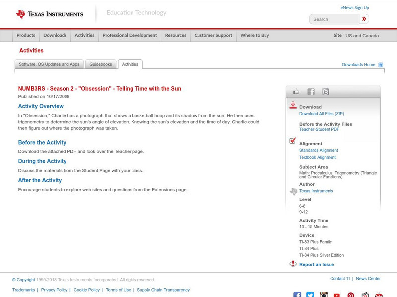 Texas Instruments: Numb3 Rs: Telling Time With the Sun Activity