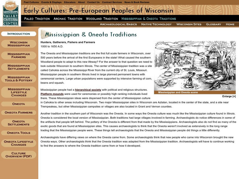 Early Cultures: Pre European Peoples of Wisconsin: Mississippian and Oneota Website Early Cultures: Pre European Peoples of Wisconsin: Mississippian and Oneota Website