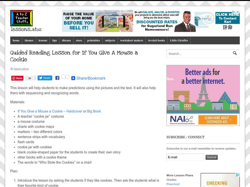 Guided Reading: If You Give a Mouse a Cookie Lesson Plan Guided Reading: If You Give a Mouse a Cookie Lesson Plan