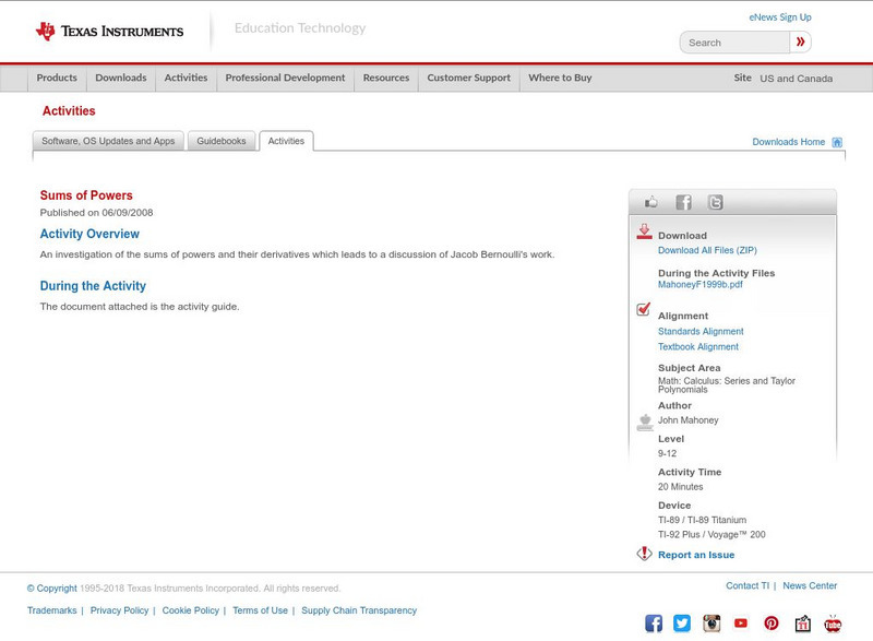 Texas Instruments: Sums of Powers Activity