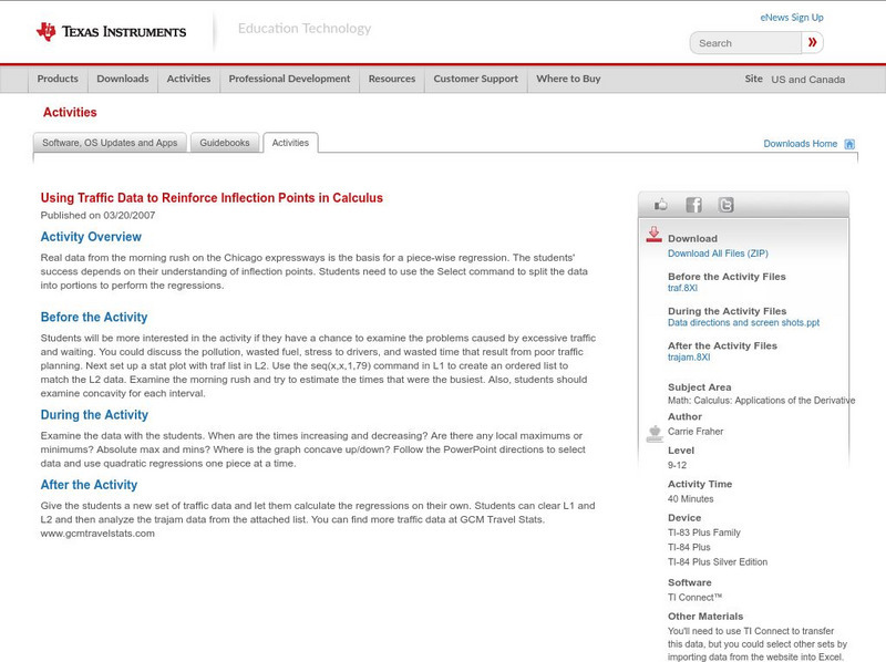 Texas Instruments: Using Traffic Data to Reinforce Inflection Points in Calculus Activity Texas Instruments: Using Traffic Data to Reinforce Inflection Points in Calculus Activity