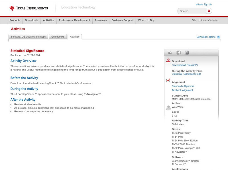 Texas Instruments: Statistical Significance Activity Texas Instruments: Statistical Significance Activity