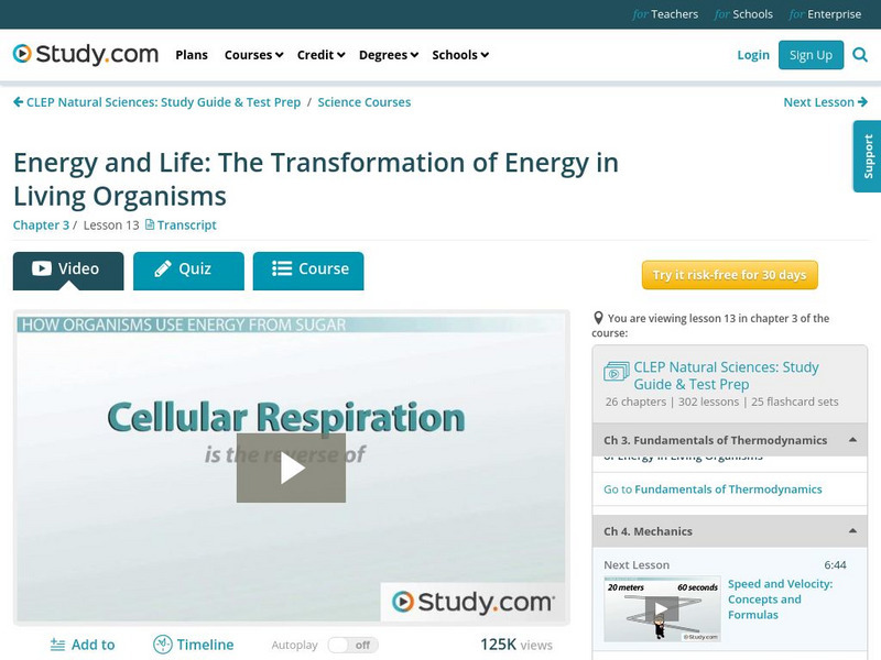 Energy and Life: The Transformation of Energy in Living Organisms Instructional Video