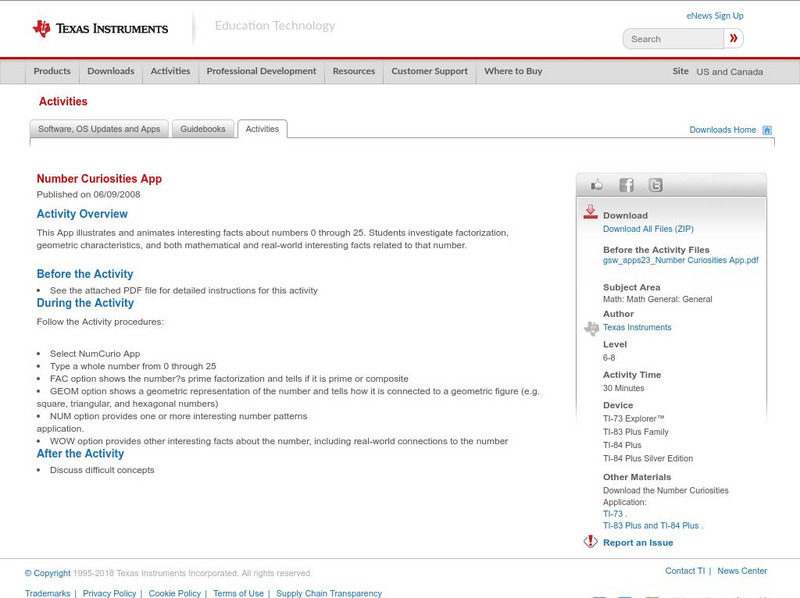 Texas Instruments: Number Curiosities App Activity Texas Instruments: Number Curiosities App Activity