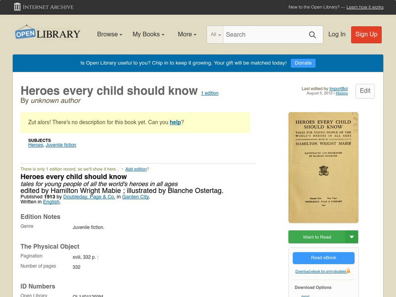 Open Library: Heroes Every Child Should Know by Hamilton Wright Mabie, Ed. Primary Open Library: Heroes Every Child Should Know by Hamilton Wright Mabie, Ed. Primary