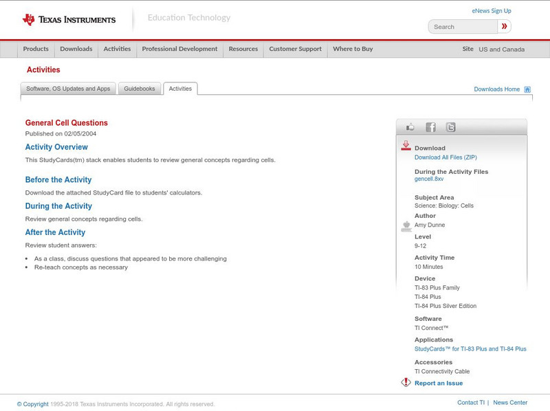 Texas Instruments: General Cell Questions Activity