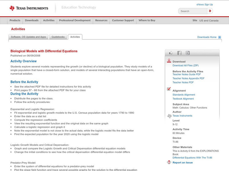 Texas Instruments: Biological Models With Differential Equations Activity Texas Instruments: Biological Models With Differential Equations Activity