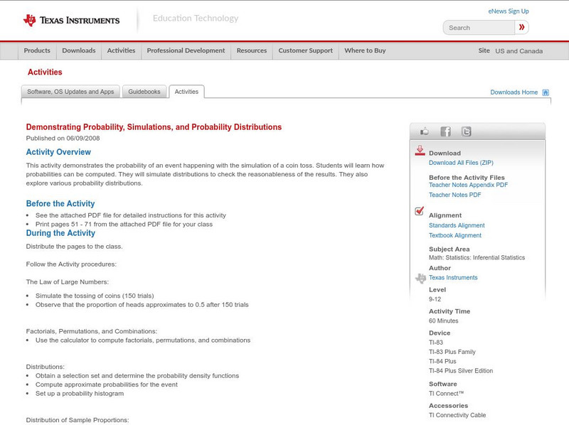 Texas Instruments: Probability, Simulations, and Probability Distributions Activity Texas Instruments: Probability, Simulations, and Probability Distributions Activity