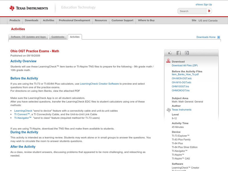 Texas Instruments: Ohio Ogt Practice Exams Math Activity