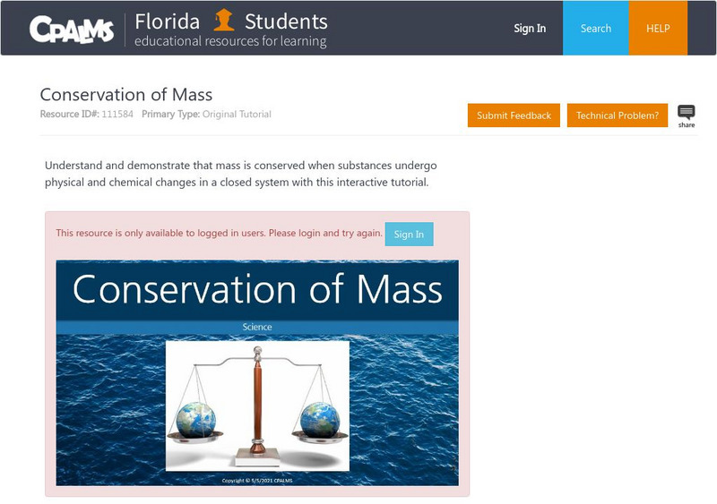 Florida State University Cpalms: Florida Students: Conservation of Mass Tutorial Unit Plan Florida State University Cpalms: Florida Students: Conservation of Mass Tutorial Unit Plan