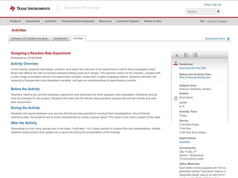 Texas Instruments: Designing a Reaction Rate Experiment Activity Texas Instruments: Designing a Reaction Rate Experiment Activity