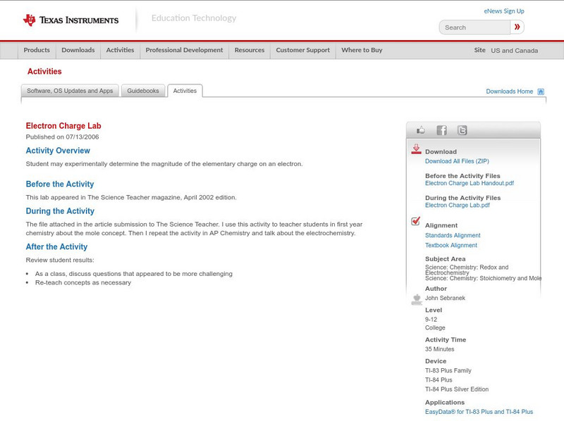 Texas Instruments: Electron Charge Lab Activity
