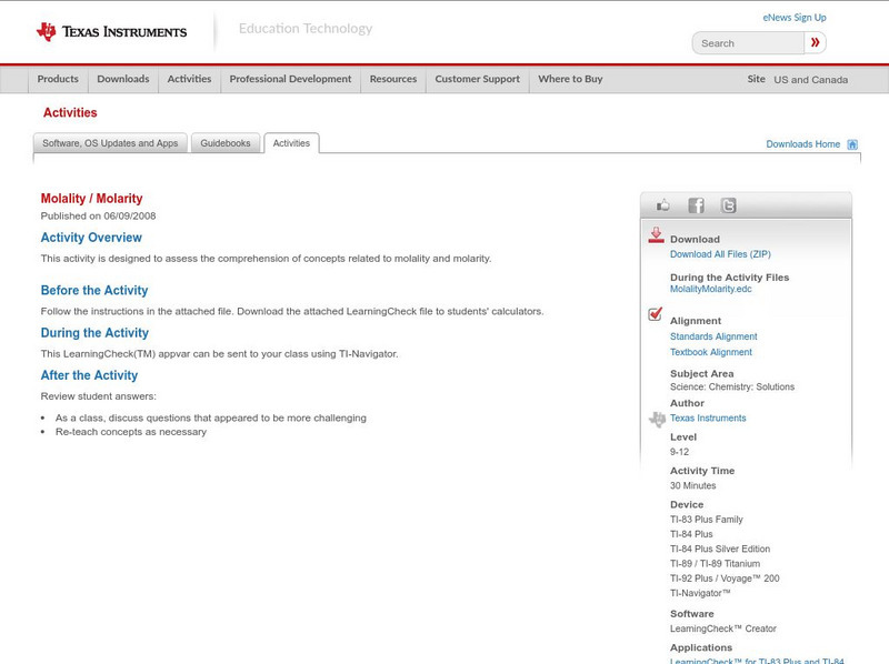 Texas Instruments: Molality / Molarity Activity Texas Instruments: Molality / Molarity Activity