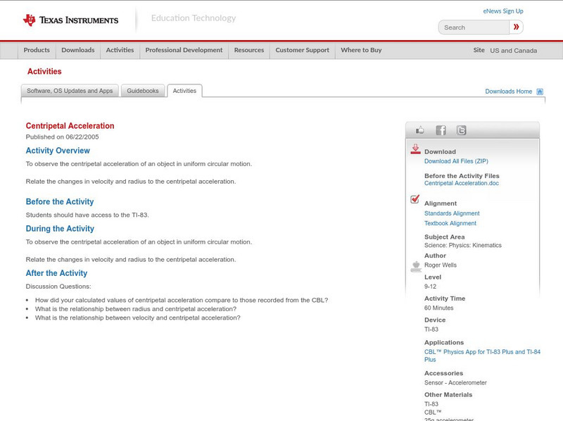 Texas Instruments: Centripetal Acceleration Lesson Plan