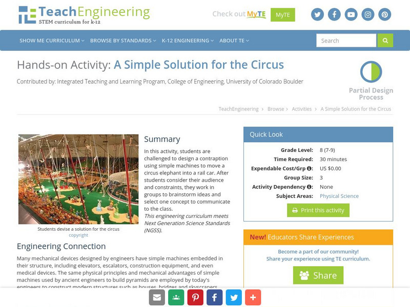 Teach Engineering: A Simple Solution for the Circus Activity Teach Engineering: A Simple Solution for the Circus Activity