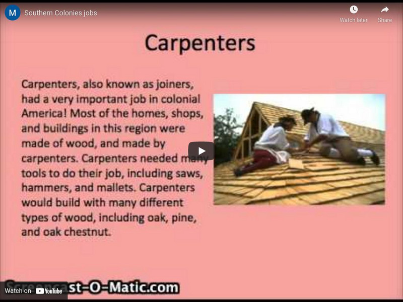 Jobs in the Southern Colonies Instructional Video