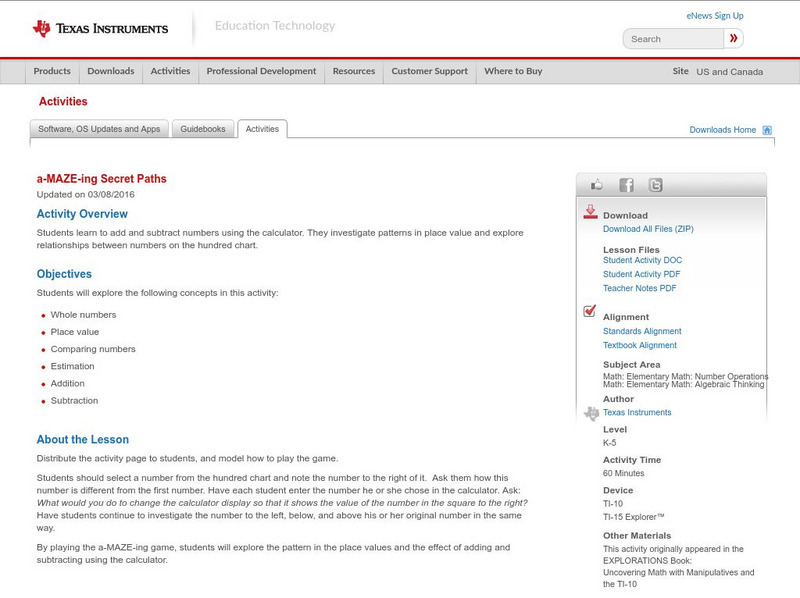 Texas Instruments: A Maze Ing Secret Paths Lesson Plan Texas Instruments: A Maze Ing Secret Paths Lesson Plan