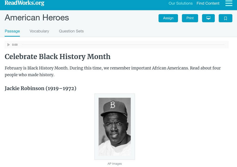 Read Works: American Heroes Activity Read Works: American Heroes Activity