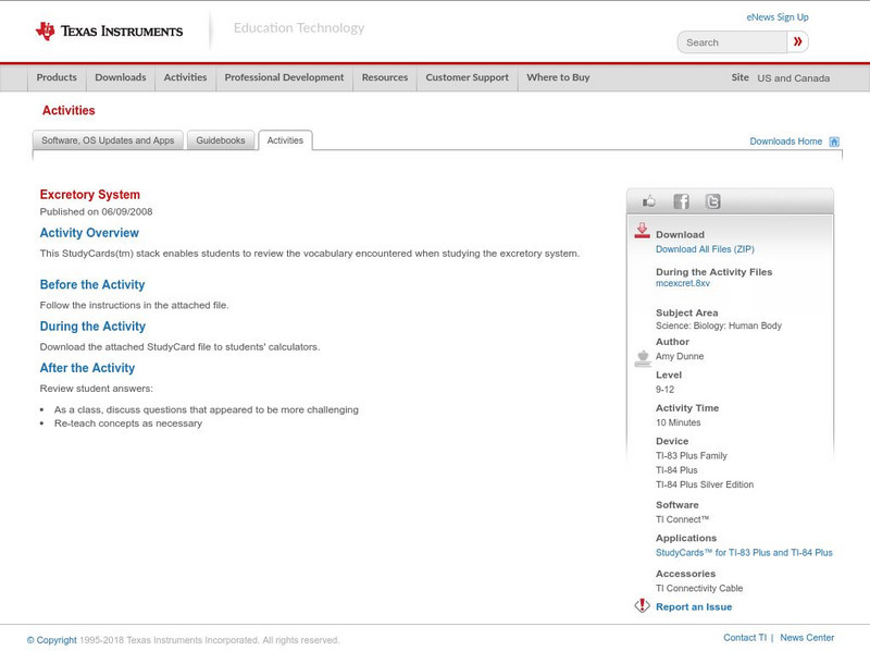 Texas Instruments: Excretory System Activity Texas Instruments: Excretory System Activity