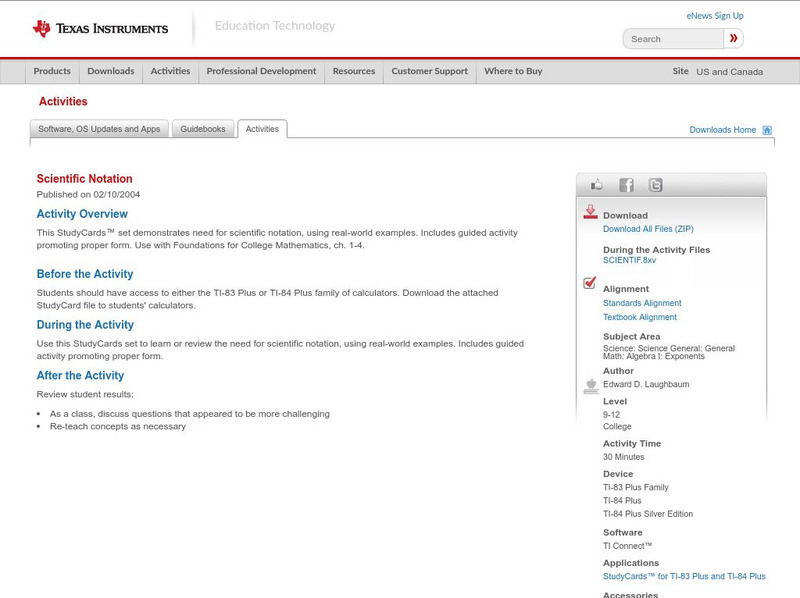 Texas Instruments: Scientific Notation Activity Texas Instruments: Scientific Notation Activity