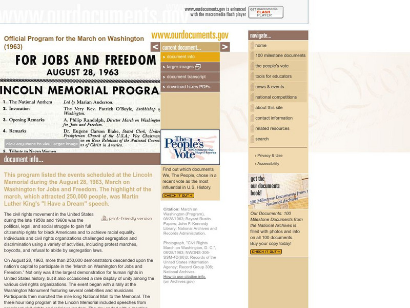 Our Documents: Official Program for March on Washington(1963) Primary Our Documents: Official Program for March on Washington(1963) Primary