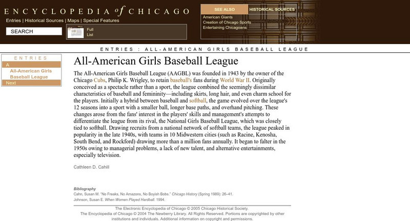 Encyclopedia of Chicago: All American Girl's Baseball League Handout