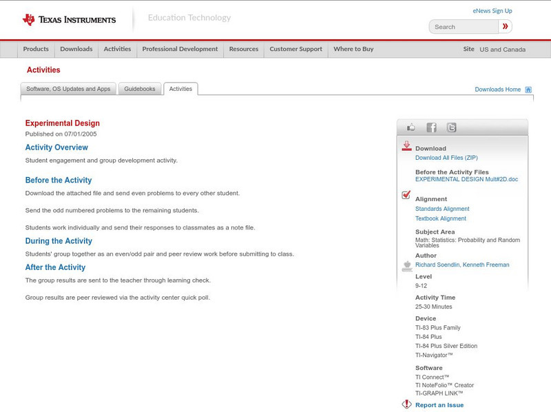 Texas Instruments: Experimental Design Activity Texas Instruments: Experimental Design Activity
