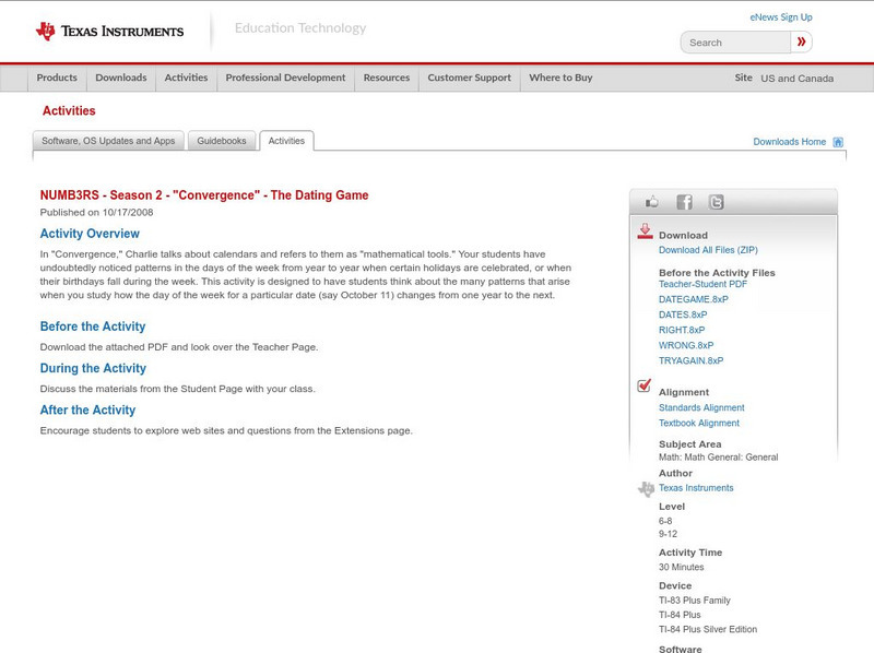 Texas Instruments: Numb3 Rs: The Dating Game Activity Texas Instruments: Numb3 Rs: The Dating Game Activity