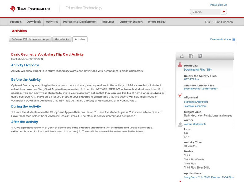 Texas Instruments: Basic Geometry Vocabulary Flip Card Activity Activity