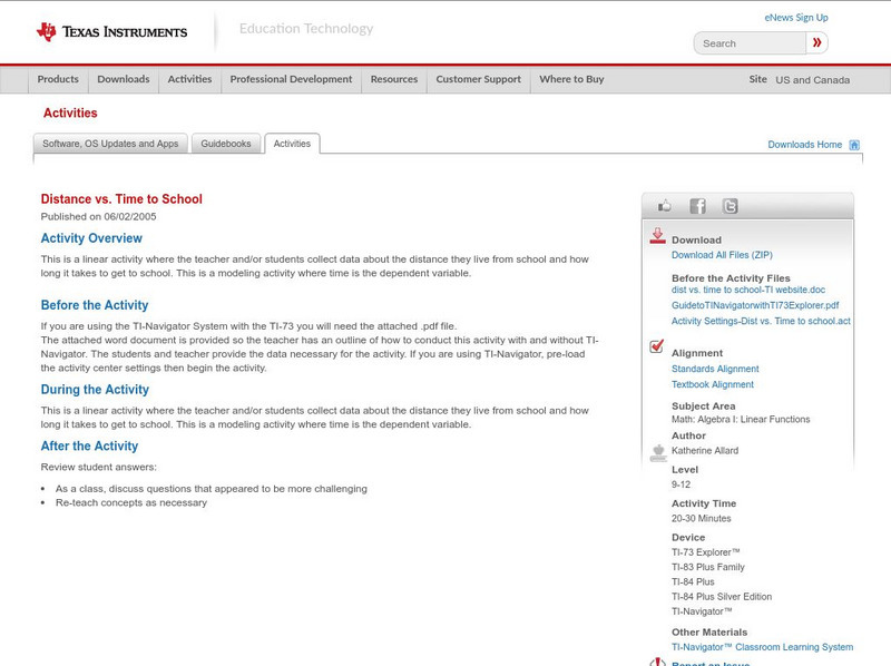 Texas Instruments: Distance vs. Time to School Activity