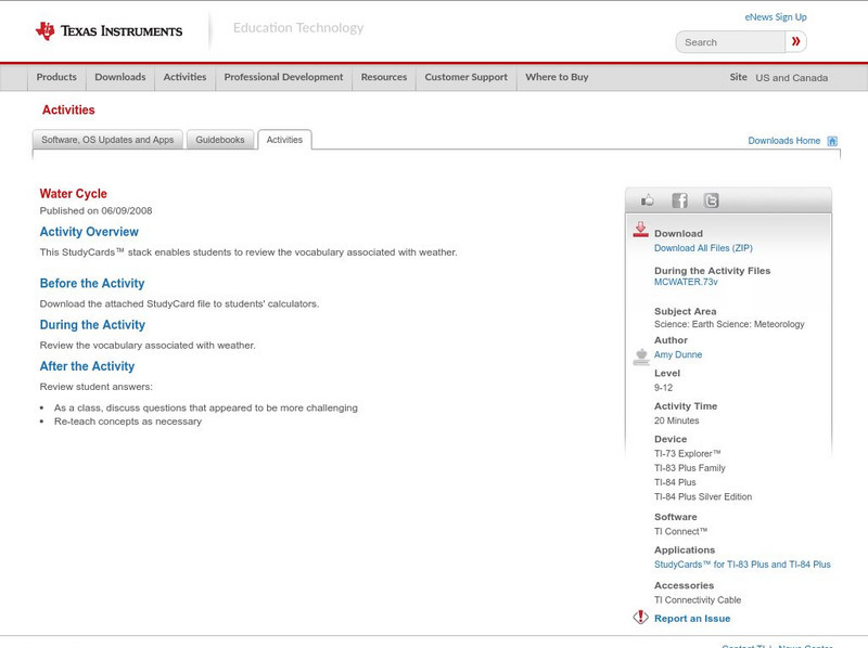 Texas Instruments: Water Cycle Activity Texas Instruments: Water Cycle Activity