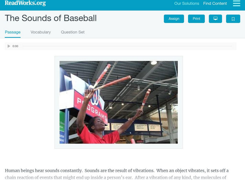 Read Works: The Sounds of Baseball Activity Read Works: The Sounds of Baseball Activity