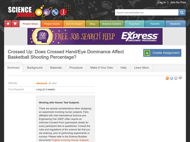 Science Buddies: Does Crossed Hand/eye Dominance Affect Basketball Shooting %? Activity Science Buddies: Does Crossed Hand/eye Dominance Affect Basketball Shooting %? Activity