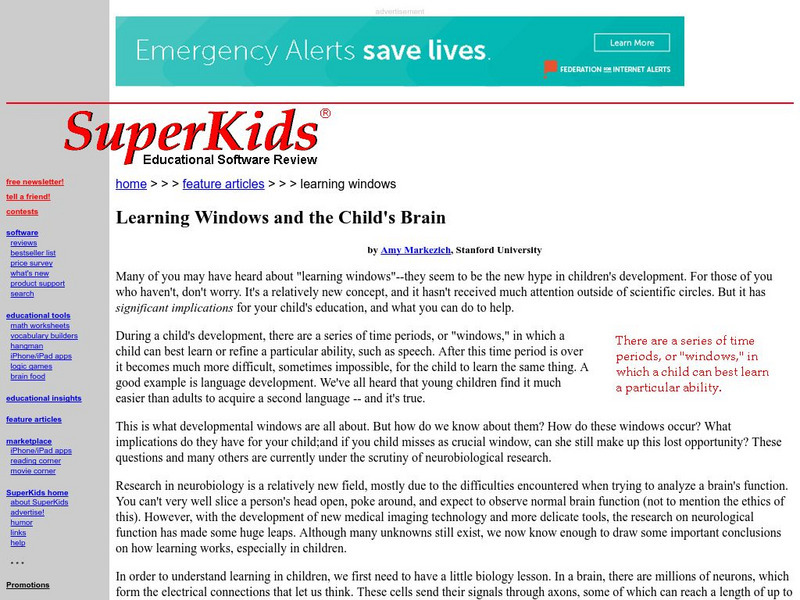 Super Kids: Learning Windows and the Child's Brain Handout Super Kids: Learning Windows and the Child's Brain Handout