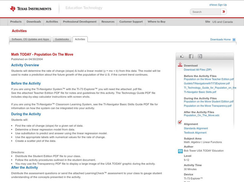 Texas Instruments: Math Today Population on the Move Activity Texas Instruments: Math Today Population on the Move Activity